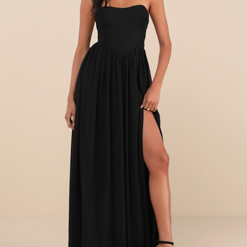 Lulus Luxe Favorite Black Strapless Ruched Maxi Dress - Size M